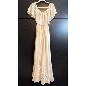 BHLDN Cream Embroidered Maxi Dress